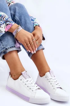 Boto Trampki Damskie Niskie*Trampki Damskie Klasyczne Biało-Fioletowe Ville