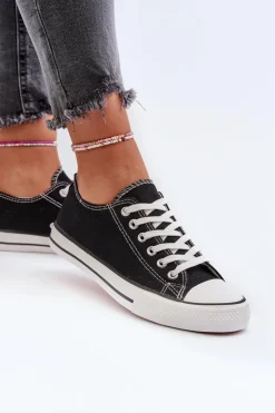 Damskie Boto Trampki Damskie Klasyczne Niskie Czarne Caelira