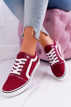 New Boto Trampki Damskie Materiałowe Bordowe Bestro