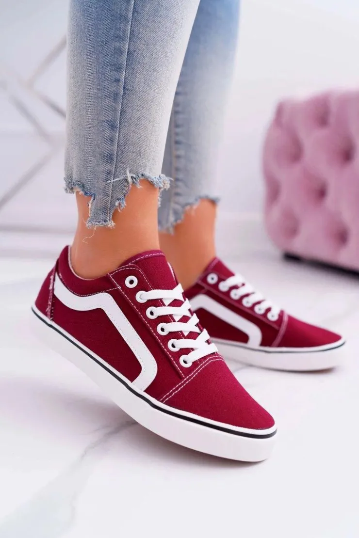 New Boto Trampki Damskie Materiałowe Bordowe Bestro