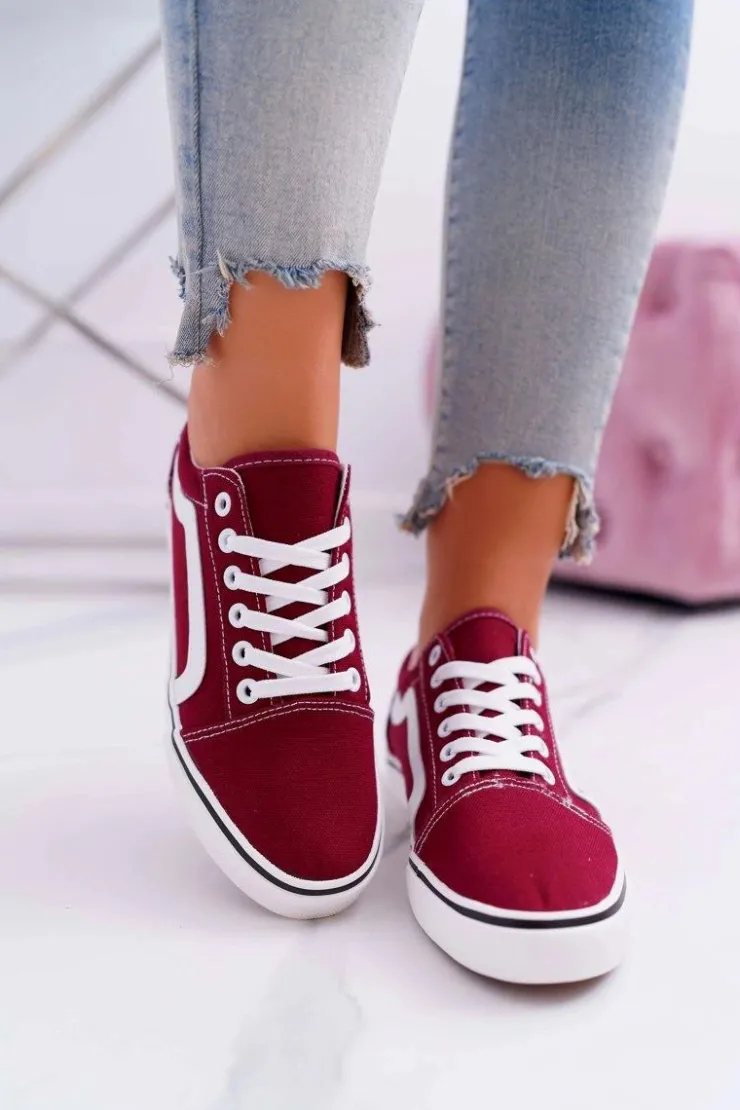 New Boto Trampki Damskie Materiałowe Bordowe Bestro