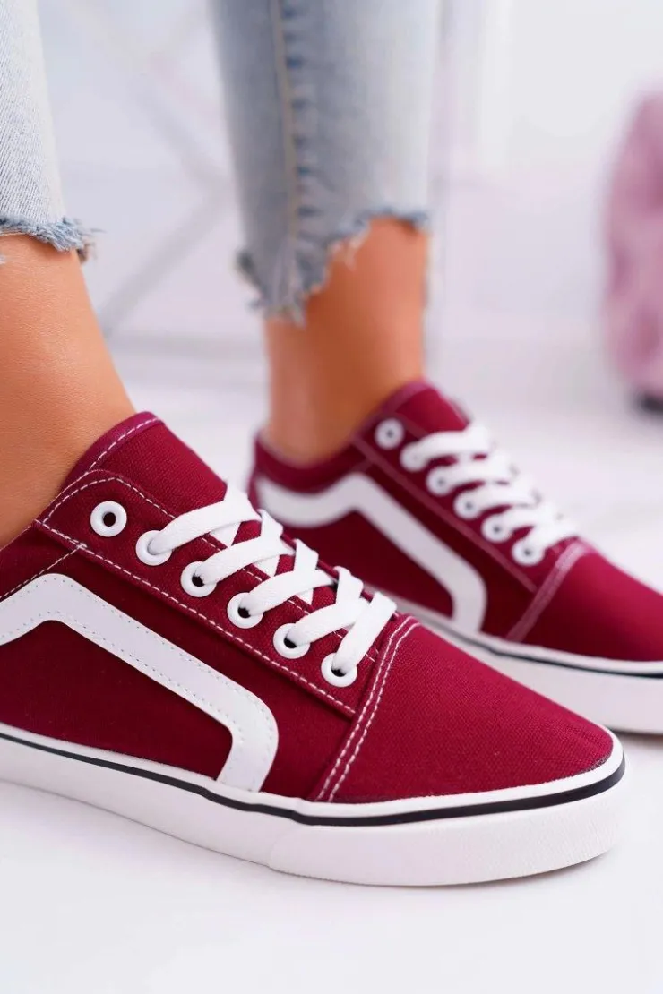 New Boto Trampki Damskie Materiałowe Bordowe Bestro