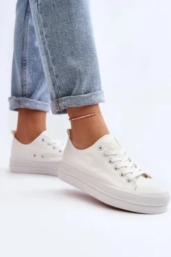 Hot Evento Trampki Damskie Materiałowe Białe Staneva Biały