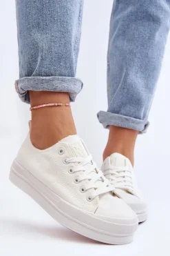 Hot Evento Trampki Damskie Materiałowe Białe Staneva Biały