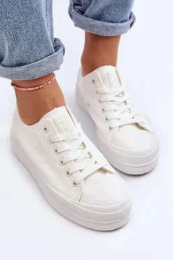 Hot Evento Trampki Damskie Materiałowe Białe Staneva Biały