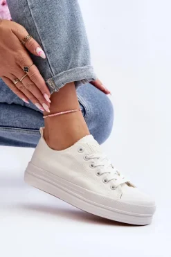 Hot Evento Trampki Damskie Materiałowe Białe Staneva Biały