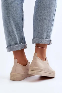 Online Evento Trampki Damskie Materiałowe Beżowe Staneva