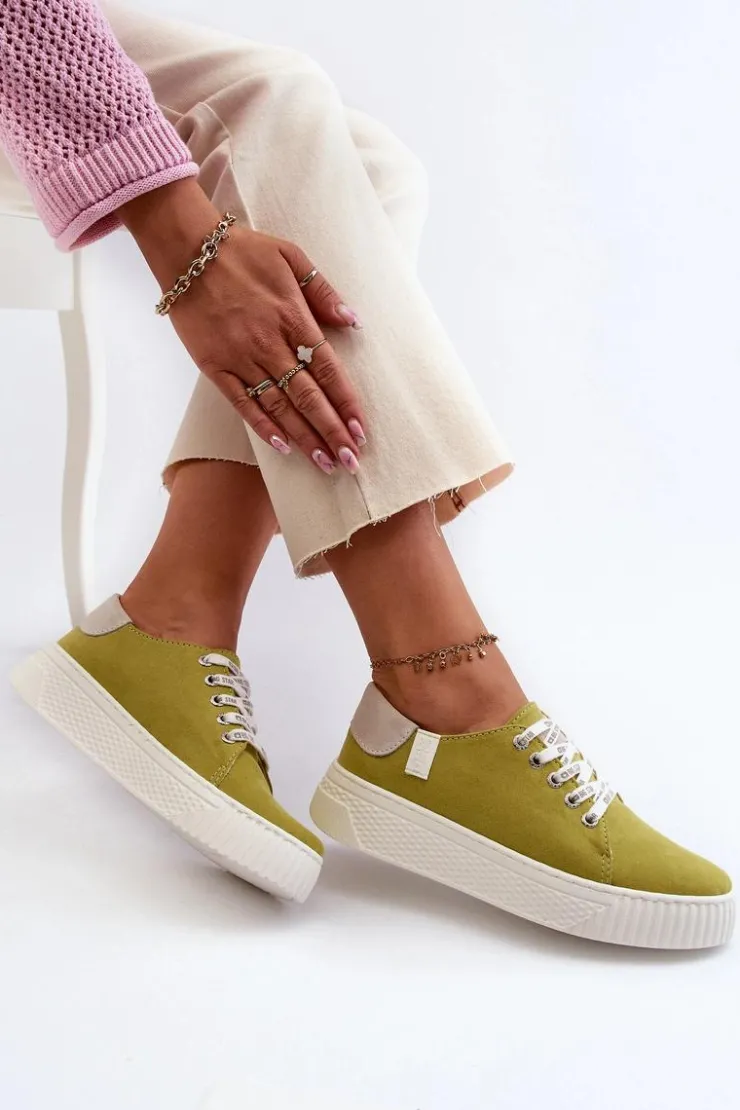 Big Star Shoes Trampki Damskie MEMORY FOAM SYSTEM BIG STAR NN276003 Limonkowe Zielony