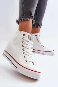 Best Cross Jeans Trampki Damskie Na Koturnie NN2R4004 Białe Biały