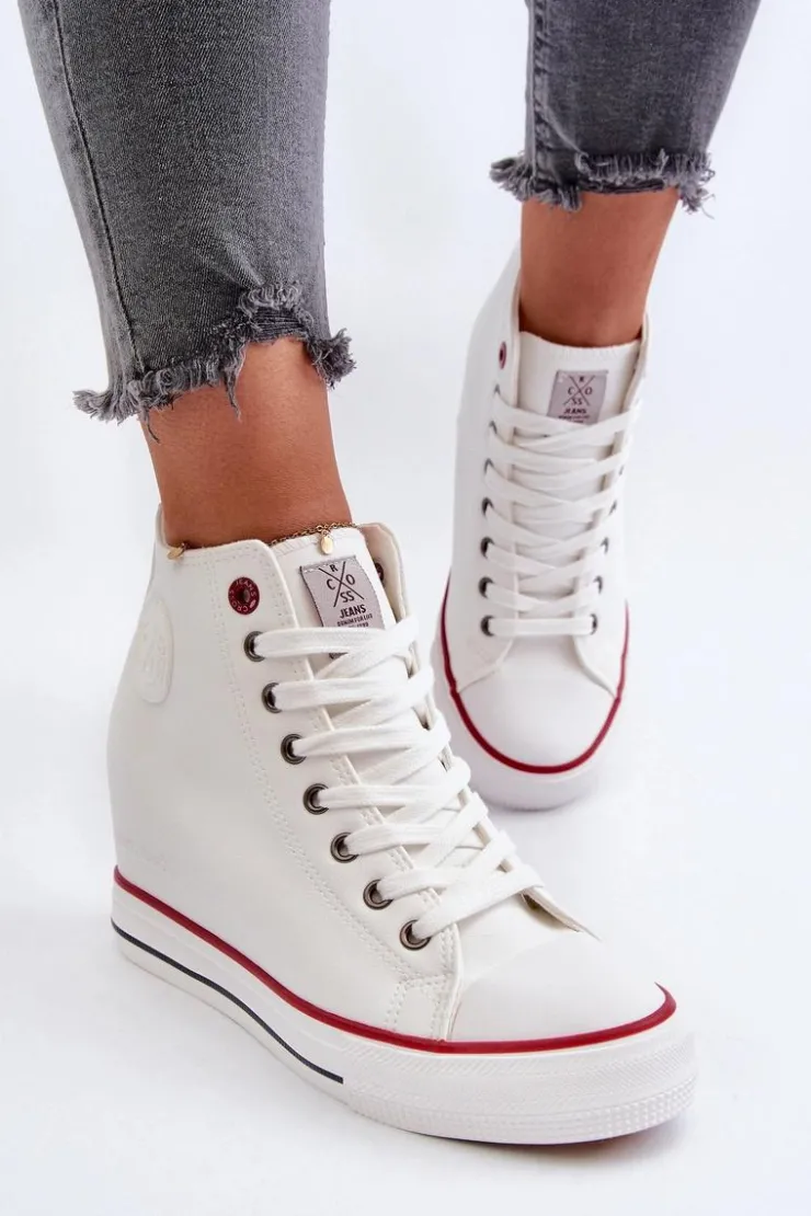 Best Cross Jeans Trampki Damskie Na Koturnie NN2R4004 Białe Biały