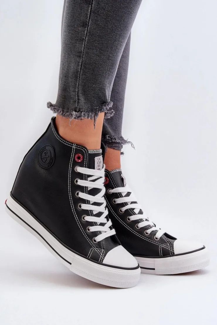 Damskie Cross Jeans Trampki Damskie Na Koturnie NN2R4005 Czarne