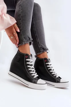 Damskie Cross Jeans Trampki Damskie Na Koturnie NN2R4005 Czarne