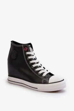 Damskie Cross Jeans Trampki Damskie Na Koturnie NN2R4005 Czarne