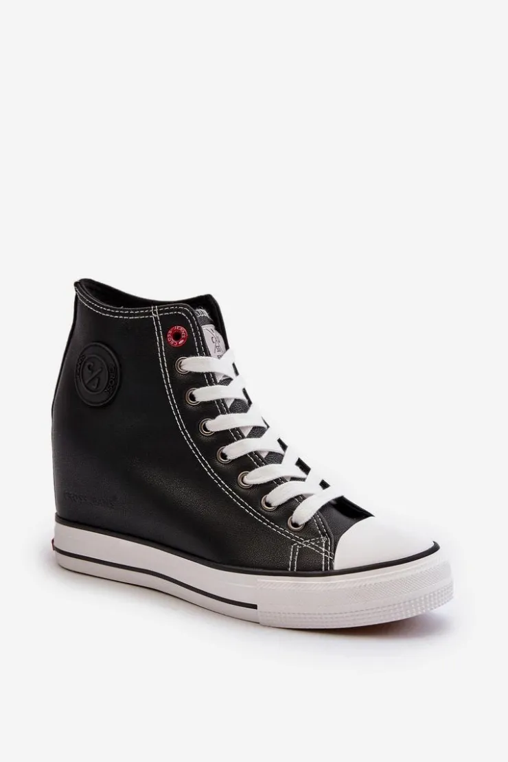 Damskie Cross Jeans Trampki Damskie Na Koturnie NN2R4005 Czarne