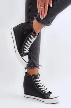 Damskie Cross Jeans Trampki Damskie Na Koturnie NN2R4005 Czarne