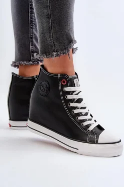 Damskie Cross Jeans Trampki Damskie Na Koturnie NN2R4005 Czarne