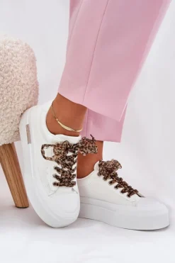 Boto Trampki Damskie Niskie*Trampki Damskie Na Masywnej Platformie Z Ozdobnym Sznurowaniem Białe Zidora Biały