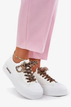 Boto Trampki Damskie Niskie*Trampki Damskie Na Masywnej Platformie Z Ozdobnym Sznurowaniem Białe Zidora Biały