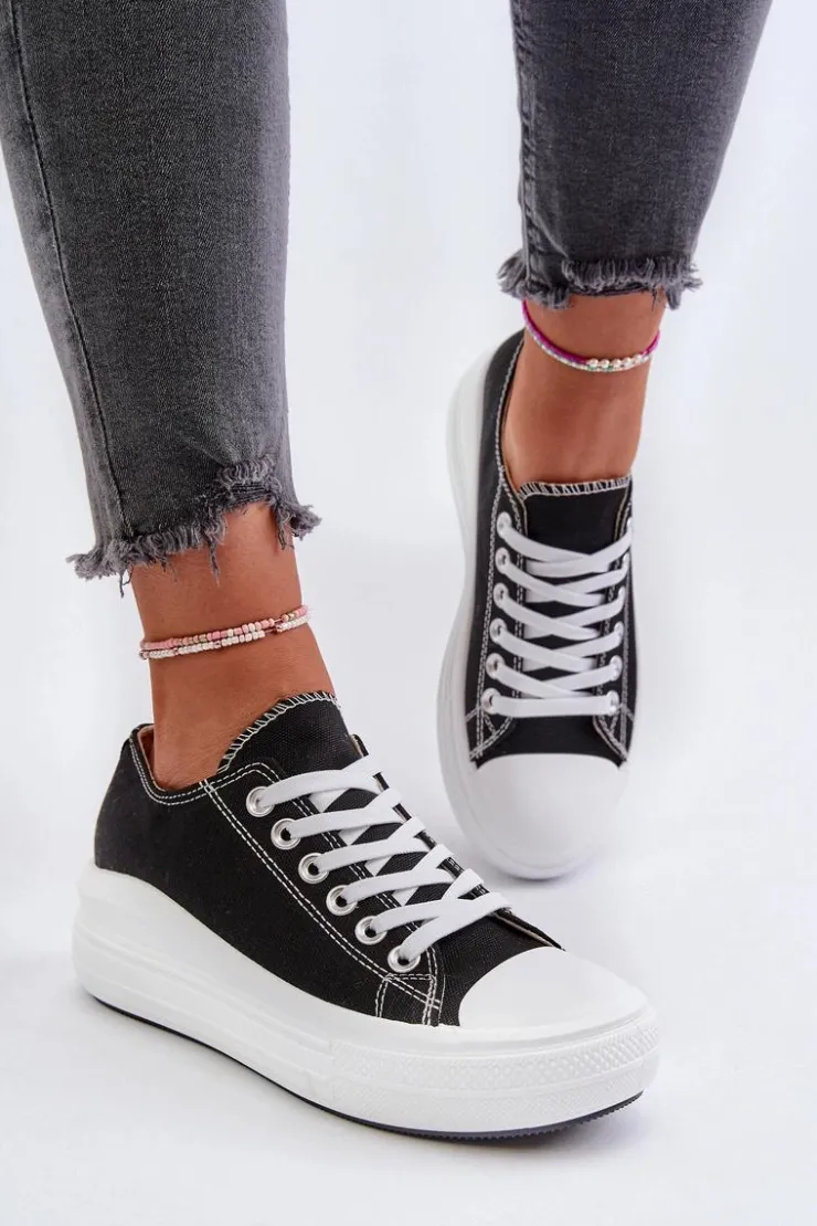 Damskie Boto Trampki Damskie Na Masywnej Platformie Czarne Amyete