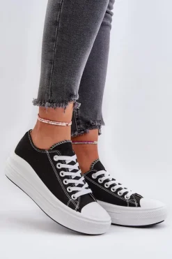 Damskie Boto Trampki Damskie Na Masywnej Platformie Czarne Amyete