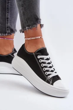 Damskie Boto Trampki Damskie Na Masywnej Platformie Czarne Amyete