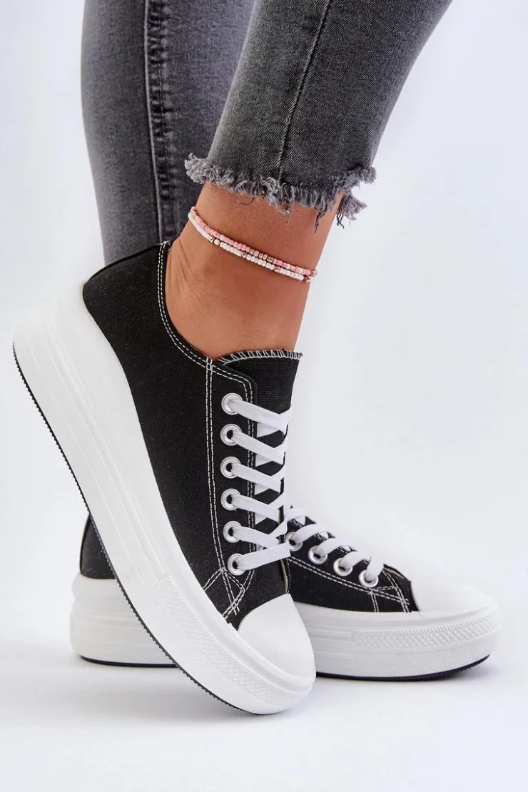 Damskie Boto Trampki Damskie Na Masywnej Platformie Czarne Amyete
