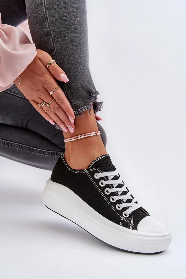 Damskie Boto Trampki Damskie Na Masywnej Platformie Czarne Amyete