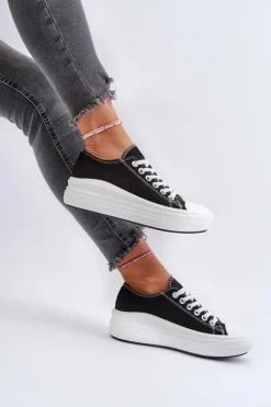 Damskie Boto Trampki Damskie Na Masywnej Platformie Czarne Amyete