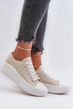 Boto Trampki Damskie Niskie*Trampki Damskie Na Masywnej Platformie Beżowe Amyete