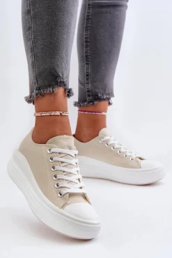 Boto Trampki Damskie Niskie*Trampki Damskie Na Masywnej Platformie Beżowe Amyete