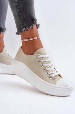 Boto Trampki Damskie Niskie*Trampki Damskie Na Masywnej Platformie Beżowe Amyete