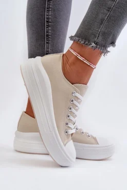 Boto Trampki Damskie Niskie*Trampki Damskie Na Masywnej Platformie Beżowe Amyete