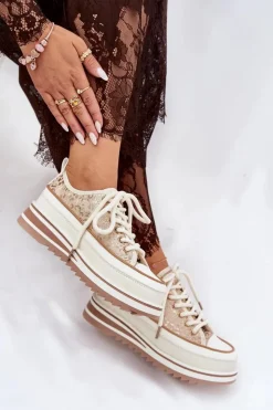 Damskie buty S.Barski Trampki Damskie Niskie*Trampki Damskie Na Masywnej Platformie S.Barski BF51-101 Beżowe