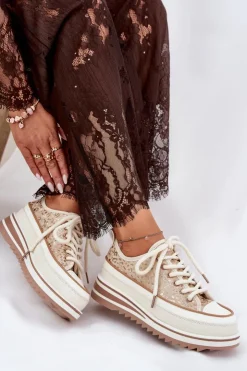 Damskie buty S.Barski Trampki Damskie Niskie*Trampki Damskie Na Masywnej Platformie S.Barski BF51-101 Beżowe