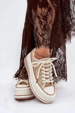 Damskie buty S.Barski Trampki Damskie Niskie*Trampki Damskie Na Masywnej Platformie S.Barski BF51-101 Beżowe