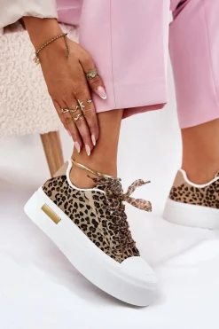 Discount Boto Trampki Damskie Na Masywnej Platformie Z Ozdobnym Sznurowaniem Zebra Czarno-Beżowe Zidora