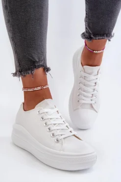 Boto Trampki Damskie Na Masywnej Platformie Białe Amyete