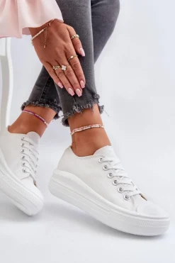 Boto Trampki Damskie Na Masywnej Platformie Białe Amyete