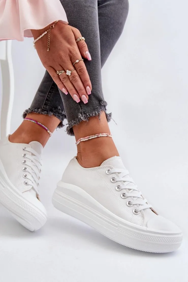 Boto Trampki Damskie Na Masywnej Platformie Białe Amyete