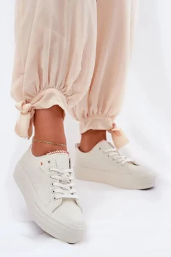 Big Star Shoes Trampki Damskie Big Star|Trampki Damskie Niskie*Trampki Damskie Na Platformie Z Eko Skóry Big Star RR274A297 Jasnobeżowe Beżowy