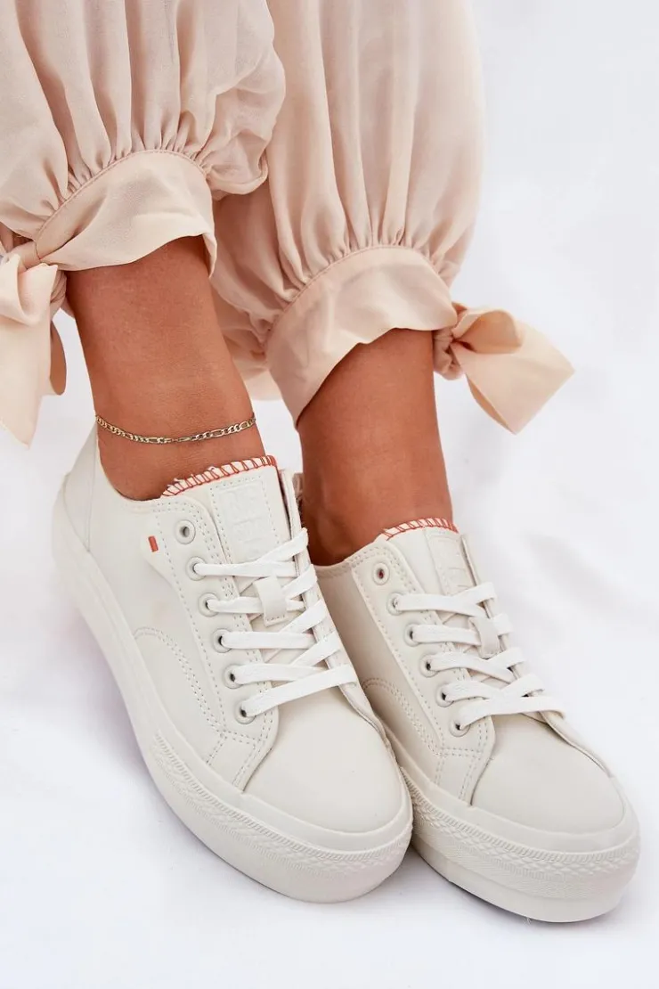 Big Star Shoes Trampki Damskie Big Star|Trampki Damskie Niskie*Trampki Damskie Na Platformie Z Eko Skóry Big Star RR274A297 Jasnobeżowe Beżowy