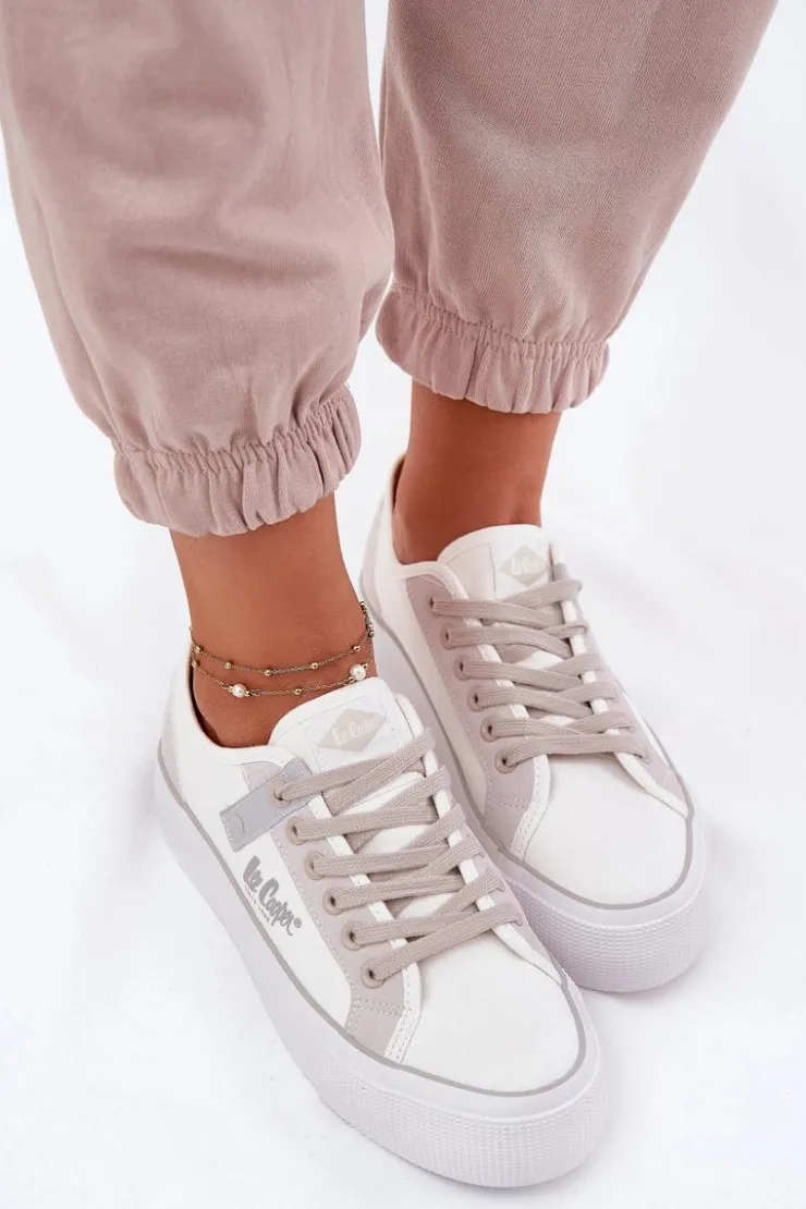Lee Cooper Trampki Damskie Niskie*Trampki Damskie Na Platformie LCW-25-31-3479L Biało-Szare