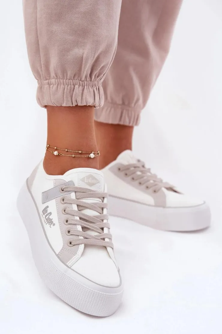 Lee Cooper Trampki Damskie Niskie*Trampki Damskie Na Platformie LCW-25-31-3479L Biało-Szare