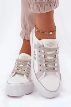 Lee Cooper Trampki Damskie Niskie*Trampki Damskie Na Platformie LCW-25-31-3479L Biało-Szare