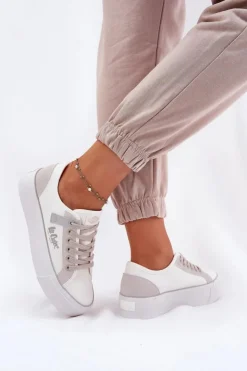 Lee Cooper Trampki Damskie Niskie*Trampki Damskie Na Platformie LCW-25-31-3479L Biało-Szare
