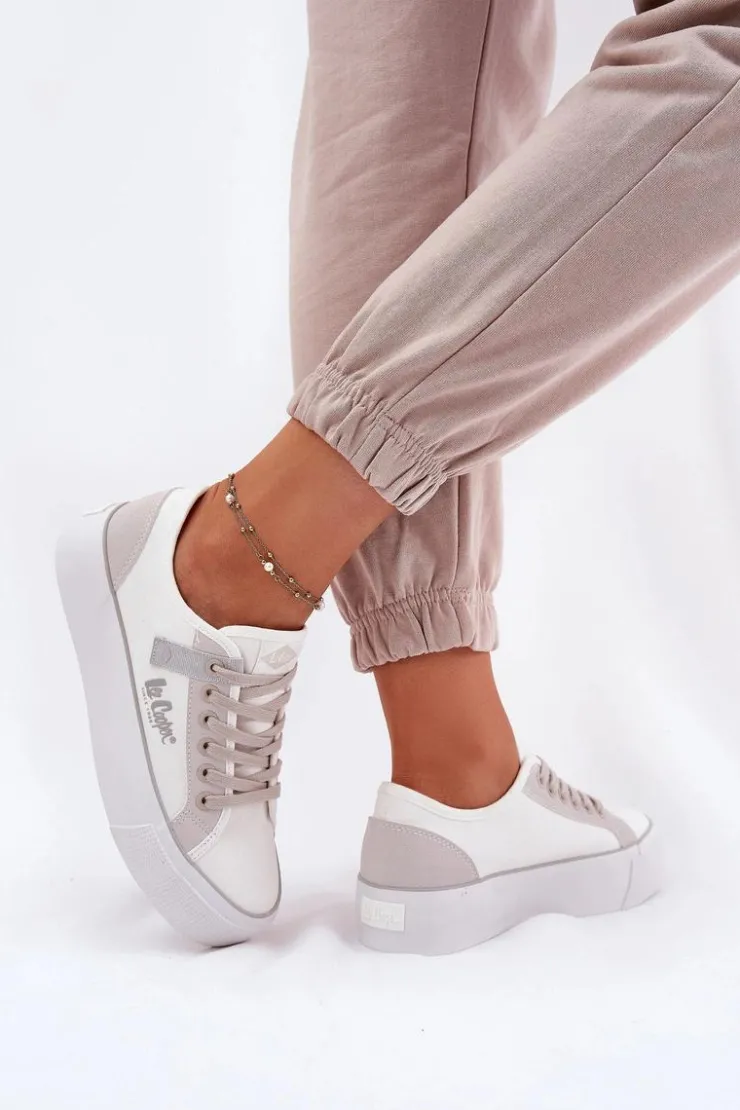 Lee Cooper Trampki Damskie Niskie*Trampki Damskie Na Platformie LCW-25-31-3479L Biało-Szare