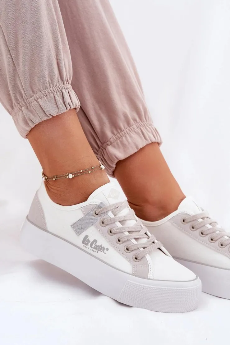 Lee Cooper Trampki Damskie Niskie*Trampki Damskie Na Platformie LCW-25-31-3479L Biało-Szare
