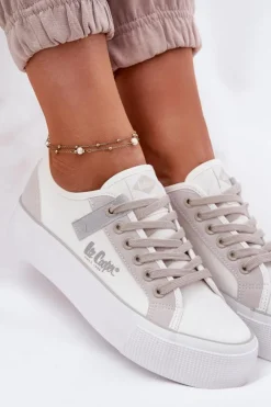 Lee Cooper Trampki Damskie Niskie*Trampki Damskie Na Platformie LCW-25-31-3479L Biało-Szare