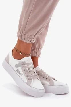 Lee Cooper Trampki Damskie Niskie*Trampki Damskie Na Platformie LCW-25-31-3479L Biało-Szare