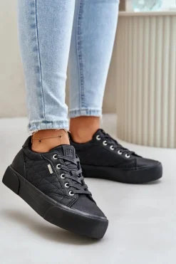 Damskie Big Star Shoes Trampki Damskie Na Platformie Ocieplane Big Star OO274A465 Czarne